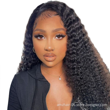 150% 180%Density Kinky Curly Hd Full Lace Front Wig Raw Brazilian Virgin 100%Human Hair Lace Frontal Closure Wig For Black Women